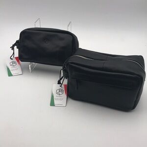 Valentina In Pell Black Leather Toiletry Travel Cases 2 Piece Set